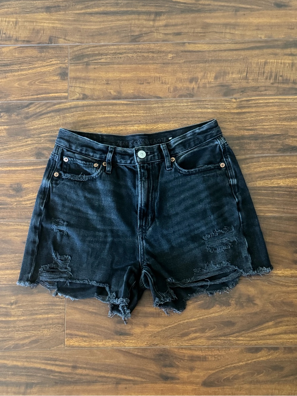 American Eagle Outfitters Black Ripped High-Waist Jean Shorts